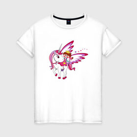 Женская футболка хлопок с принтом ЕДИНОРОГ в Тюмени, 100% хлопок | прямой крой, круглый вырез горловины, длина до линии бедер, слегка спущенное плечо | cute | fairy | miracle | pink | pony | princess | unicorn | wings | единорог | крылья | милый | пони | розовый | фея | чудо