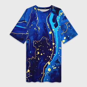 Платье-футболка 3D с принтом СИНИЙ ГРАНИТ в Тюмени,  |  | marble | абстракция | гранит | золото | золотой | камень | контраст | линии | позолочен | полосы. | синий гранит