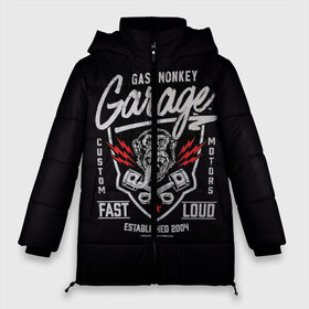 Женская зимняя куртка Oversize с принтом Gas Monkey Garage в Тюмени, верх — 100% полиэстер; подкладка — 100% полиэстер; утеплитель — 100% полиэстер | длина ниже бедра, силуэт Оверсайз. Есть воротник-стойка, отстегивающийся капюшон и ветрозащитная планка. 

Боковые карманы с листочкой на кнопках и внутренний карман на молнии | garage | gas | monkey | автомобили | гараж | ретро