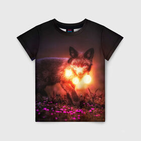 Детская футболка 3D с принтом Лисица с фонариками в Тюмени, 100% гипоаллергенный полиэфир | прямой крой, круглый вырез горловины, длина до линии бедер, чуть спущенное плечо, ткань немного тянется | fox | foxy | животное | звери | лиса | лисенок | лисичка | милая | рыжая | фокс
