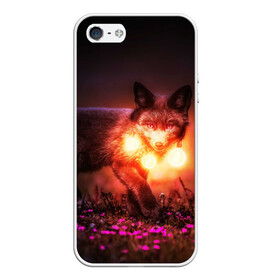 Чехол для iPhone 5/5S матовый с принтом Лисица с фонариками в Тюмени, Силикон | Область печати: задняя сторона чехла, без боковых панелей | fox | foxy | животное | звери | лиса | лисенок | лисичка | милая | рыжая | фокс