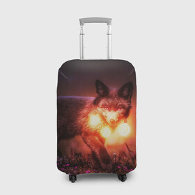 Чехол для чемодана 3D с принтом Лисица с фонариками в Тюмени, 86% полиэфир, 14% спандекс | двустороннее нанесение принта, прорези для ручек и колес | fox | foxy | животное | звери | лиса | лисенок | лисичка | милая | рыжая | фокс