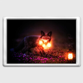 Магнит 45*70 с принтом Лисица с фонариками в Тюмени, Пластик | Размер: 78*52 мм; Размер печати: 70*45 | fox | foxy | животное | звери | лиса | лисенок | лисичка | милая | рыжая | фокс