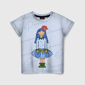 Детская футболка 3D с принтом  Принцесса Ежевичка  в Тюмени, 100% гипоаллергенный полиэфир | прямой крой, круглый вырез горловины, длина до линии бедер, чуть спущенное плечо, ткань немного тянется | princess | девочка | девочка с синими волосами