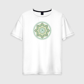 Женская футболка хлопок Oversize с принтом Mandala chakra Anahata Green в Тюмени, 100% хлопок | свободный крой, круглый ворот, спущенный рукав, длина до линии бедер
 | anahata | chakra | mandala | om | yoga | йога | сердечная | чакра