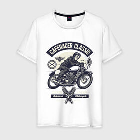 Мужская футболка хлопок с принтом кафе гонщик классический в Тюмени, 100% хлопок | прямой крой, круглый вырез горловины, длина до линии бедер, слегка спущенное плечо. | motorcycle | racer | гонщик | мотоцикл