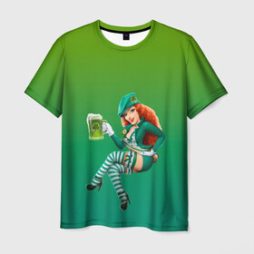 Мужская футболка 3D с принтом девушка вечеринка на Патрика в Тюмени, 100% полиэфир | прямой крой, круглый вырез горловины, длина до линии бедер | Тематика изображения на принте: 17 марта | вечеринка | девушка | день святого патрика | зеленый | зеленый костюм | ирландия | клевер | костюм | кружка | лепрекон | модель | монеты | рисунок | традиции | эль