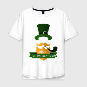 Мужская футболка хлопок Oversize с принтом настоящий ирландец в Тюмени, 100% хлопок | свободный крой, круглый ворот, “спинка” длиннее передней части | 17 марта | день святого патрика | зеленый | ирландия | клевер | надпись | пожелние | традиции | трубка | цилиндр | шляпа