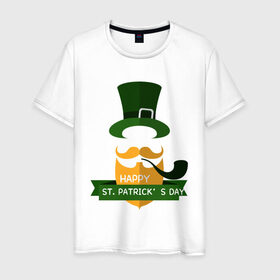Мужская футболка хлопок с принтом настоящий ирландец в Тюмени, 100% хлопок | прямой крой, круглый вырез горловины, длина до линии бедер, слегка спущенное плечо. | 17 марта | день святого патрика | зеленый | ирландия | клевер | надпись | пожелние | традиции | трубка | цилиндр | шляпа