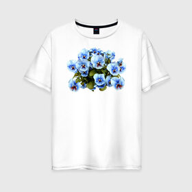 Женская футболка хлопок Oversize с принтом Цветочки в Тюмени, 100% хлопок | свободный крой, круглый ворот, спущенный рукав, длина до линии бедер
 | анютины глазки | девушкам | женщинам | красота | цветочки | цветы