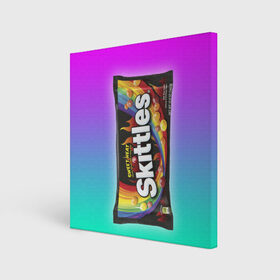Холст квадратный с принтом Skittles | Черный в Тюмени, 100% ПВХ |  | black | skittles | sweet heat | градиент | зеленый | радуга | розовый | синий | скитлс | черный