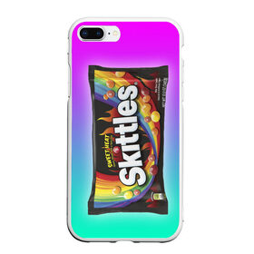 Чехол для iPhone 7Plus/8 Plus матовый с принтом Skittles | Черный в Тюмени, Силикон | Область печати: задняя сторона чехла, без боковых панелей | black | skittles | sweet heat | градиент | зеленый | радуга | розовый | синий | скитлс | черный