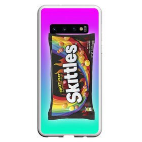 Чехол для Samsung Galaxy S10 с принтом Skittles | Черный в Тюмени, Силикон | Область печати: задняя сторона чехла, без боковых панелей | black | skittles | sweet heat | градиент | зеленый | радуга | розовый | синий | скитлс | черный