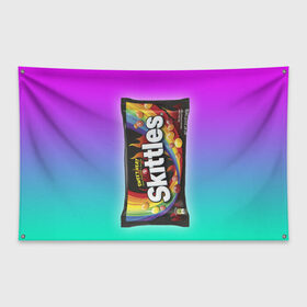 Флаг-баннер с принтом Skittles | Черный в Тюмени, 100% полиэстер | размер 67 х 109 см, плотность ткани — 95 г/м2; по краям флага есть четыре люверса для крепления | black | skittles | sweet heat | градиент | зеленый | радуга | розовый | синий | скитлс | черный