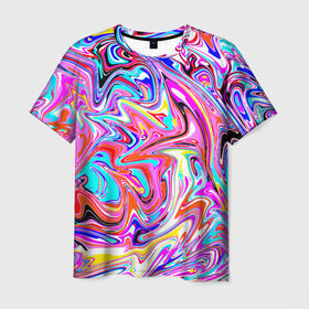 Мужская футболка 3D с принтом ЖИДКИЕ КРАСКИ в Тюмени, 100% полиэфир | прямой крой, круглый вырез горловины, длина до линии бедер | colorfull | multicolor | абстрактный | абстракция | акварель | гуашь | жидкий | летняя | мода2021 | подтеки | психоделический | разводы краски | разноцветная | стиль | трендовый | яркий принт