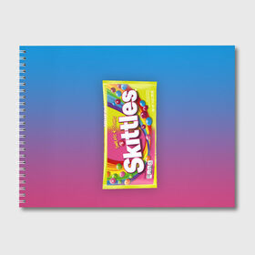 Альбом для рисования с принтом Skittles | Желтый в Тюмени, 100% бумага
 | матовая бумага, плотность 200 мг. | skittles | sweet sours | yellow | градиент | желтый | красный | радуга | розовый | синий | скитлс | фиолетовый