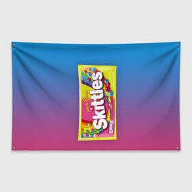 Флаг-баннер с принтом Skittles | Желтый в Тюмени, 100% полиэстер | размер 67 х 109 см, плотность ткани — 95 г/м2; по краям флага есть четыре люверса для крепления | skittles | sweet sours | yellow | градиент | желтый | красный | радуга | розовый | синий | скитлс | фиолетовый