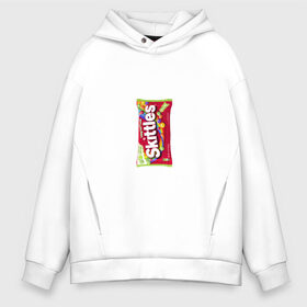 Мужское худи Oversize хлопок с принтом Skittles | Красный в Тюмени, френч-терри — 70% хлопок, 30% полиэстер. Мягкий теплый начес внутри —100% хлопок | боковые карманы, эластичные манжеты и нижняя кромка, капюшон на магнитной кнопке | Тематика изображения на принте: limited edition | long lost time | red | skittles | красный | скитлс