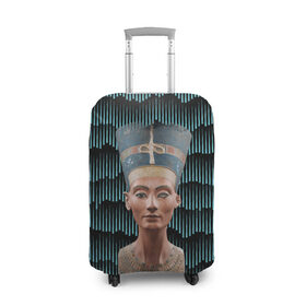 Чехол для чемодана 3D с принтом Нефертити в Тюмени, 86% полиэфир, 14% спандекс | двустороннее нанесение принта, прорези для ручек и колес | африка | божества | волны | геометрия | египет | маска | нефертити | фараон | царица