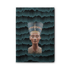 Обложка для автодокументов с принтом Нефертити в Тюмени, натуральная кожа |  размер 19,9*13 см; внутри 4 больших “конверта” для документов и один маленький отдел — туда идеально встанут права | африка | божества | волны | геометрия | египет | маска | нефертити | фараон | царица