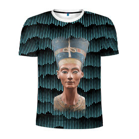 Мужская футболка 3D спортивная с принтом Нефертити в Тюмени, 100% полиэстер с улучшенными характеристиками | приталенный силуэт, круглая горловина, широкие плечи, сужается к линии бедра | африка | божества | волны | геометрия | египет | маска | нефертити | фараон | царица