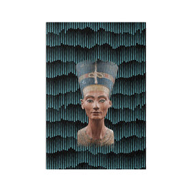 Обложка для паспорта матовая кожа с принтом Нефертити в Тюмени, натуральная матовая кожа | размер 19,3 х 13,7 см; прозрачные пластиковые крепления | африка | божества | волны | геометрия | египет | маска | нефертити | фараон | царица
