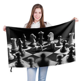 Флаг 3D с принтом Шахматы в Тюмени, 100% полиэстер | плотность ткани — 95 г/м2, размер — 67 х 109 см. Принт наносится с одной стороны | Тематика изображения на принте: доска | игра | игровая | игры | конь | короли | король | ладья | логика | настольная | настольные | пешка | пешки | спорт | туча | ферзь | шахматный | шахматы
