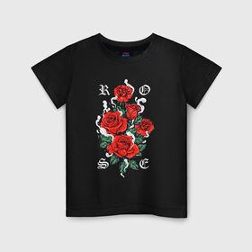 Детская футболка хлопок с принтом РОЗЫ | ROSES SMOKE в Тюмени, 100% хлопок | круглый вырез горловины, полуприлегающий силуэт, длина до линии бедер | chery | flowers | japan | roses | sakura | вишня | растения | розы | ромашка | сакура | тюльпаны | цветы | цветы сакуры | япония