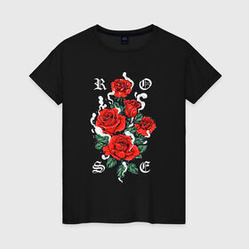 Женская футболка хлопок с принтом РОЗЫ | ROSES SMOKE в Тюмени, 100% хлопок | прямой крой, круглый вырез горловины, длина до линии бедер, слегка спущенное плечо | chery | flowers | japan | roses | sakura | вишня | растения | розы | ромашка | сакура | тюльпаны | цветы | цветы сакуры | япония