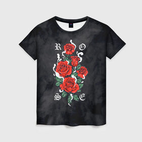 Женская футболка 3D с принтом РОЗЫ | ROSES SMOKE в Тюмени, 100% полиэфир ( синтетическое хлопкоподобное полотно) | прямой крой, круглый вырез горловины, длина до линии бедер | chery | flowers | japan | roses | sakura | вишня | растения | розы | ромашка | сакура | тюльпаны | цветы | цветы сакуры | япония