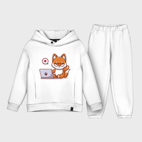 Детский костюм хлопок Oversize с принтом Cute fox and laptop в Тюмени,  |  | fox | laptop | love | кицуне | кицунэ | комп | компьютер | лапа | лапка | лиса | лисенок | лисичка | лэптоп | любовь | ноут | ноутбук | отпечаток | очки | привет | рука | ручка | сердечко | сердце