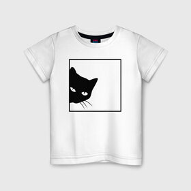Детская футболка хлопок с принтом BLACK CAT | ЧЕРНАЯ КОШКА в Тюмени, 100% хлопок | круглый вырез горловины, полуприлегающий силуэт, длина до линии бедер | black | cat | cats | creative | hunter | minimalism | night | кот | коте | котенок | котэ | кошка | креатив | креативная | минимализм | надпись | ночь | охотник | текст | черная | черный