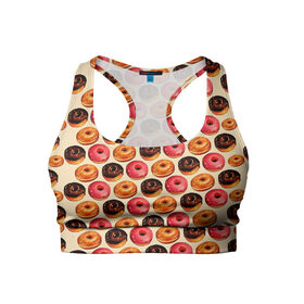 Женский спортивный топ 3D с принтом Пончики в Тюмени, 82% полиэстер, 18% спандекс Ткань безопасна для здоровья, позволяет коже дышать, не мнется и не растягивается |  | еда | колечки | кольцо | конфеты | круг | пища | пончик | пончики | разноцветные пончики | сладкие пончики | сладкое