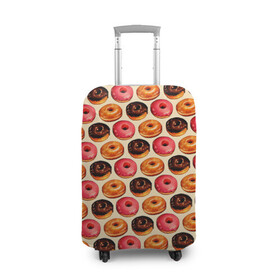 Чехол для чемодана 3D с принтом Пончики в Тюмени, 86% полиэфир, 14% спандекс | двустороннее нанесение принта, прорези для ручек и колес | Тематика изображения на принте: еда | колечки | кольцо | конфеты | круг | пища | пончик | пончики | разноцветные пончики | сладкие пончики | сладкое