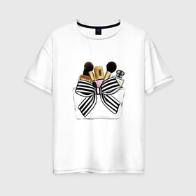 Женская футболка хлопок Oversize с принтом Кисти в Тюмени, 100% хлопок | свободный крой, круглый ворот, спущенный рукав, длина до линии бедер
 | make up | визаж | визажист | макияж | мейк | мейкап | пудра