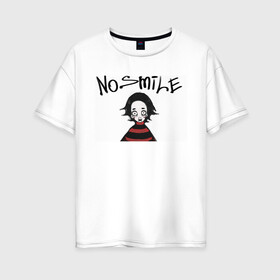 Женская футболка хлопок Oversize с принтом No Smile в Тюмени, 100% хлопок | свободный крой, круглый ворот, спущенный рукав, длина до линии бедер
 | no smile | без улыбки | девочка в худи | закрытый рот | мрак | разочарование | шок