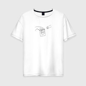 Женская футболка хлопок Oversize с принтом Вискас в Тюмени, 100% хлопок | свободный крой, круглый ворот, спущенный рукав, длина до линии бедер
 | Тематика изображения на принте: вискас | животные | искусство | кот | котик | прикол | сотворение адама | юмор