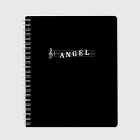 Тетрадь с принтом Angel в Тюмени, 100% бумага | 48 листов, плотность листов — 60 г/м2, плотность картонной обложки — 250 г/м2. Листы скреплены сбоку удобной пружинной спиралью. Уголки страниц и обложки скругленные. Цвет линий — светло-серый
 | angel | clef | instrument | music | musical | notation | note | notes | tablature | treble | ангел | грамота | инструмент | ключ | музыка | музыкальный | нота | нотная | ноты | скрипичный | табулатура