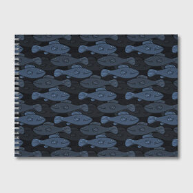 Альбом для рисования с принтом Синие рыбы на темном фоне в Тюмени, 100% бумага
 | матовая бумага, плотность 200 мг. | морской паттерн | подводный мир | рыбы | синие рыбы
