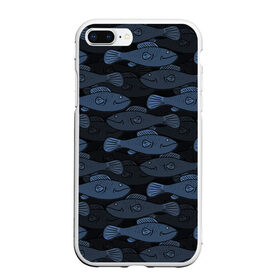 Чехол для iPhone 7Plus/8 Plus матовый с принтом Синие рыбы на темном фоне в Тюмени, Силикон | Область печати: задняя сторона чехла, без боковых панелей | морской паттерн | подводный мир | рыбы | синие рыбы