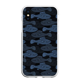Чехол для iPhone XS Max матовый с принтом Синие рыбы на темном фоне в Тюмени, Силикон | Область печати: задняя сторона чехла, без боковых панелей | морской паттерн | подводный мир | рыбы | синие рыбы