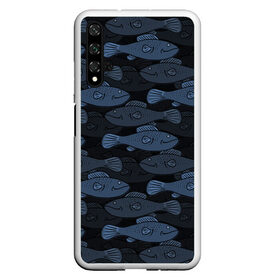 Чехол для Honor 20 с принтом Синие рыбы на темном фоне в Тюмени, Силикон | Область печати: задняя сторона чехла, без боковых панелей | морской паттерн | подводный мир | рыбы | синие рыбы