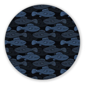 Коврик для мышки круглый с принтом Синие рыбы на темном фоне в Тюмени, резина и полиэстер | круглая форма, изображение наносится на всю лицевую часть | морской паттерн | подводный мир | рыбы | синие рыбы