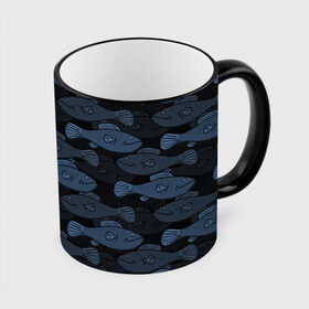 Кружка с принтом Синие рыбы на темном фоне в Тюмени, керамика | ёмкость 330 мл | морской паттерн | подводный мир | рыбы | синие рыбы