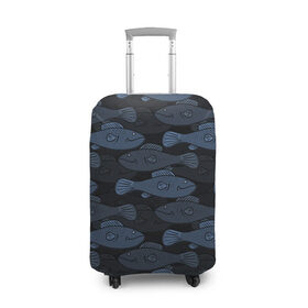Чехол для чемодана 3D с принтом Синие рыбы на темном фоне в Тюмени, 86% полиэфир, 14% спандекс | двустороннее нанесение принта, прорези для ручек и колес | морской паттерн | подводный мир | рыбы | синие рыбы
