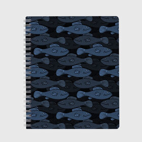 Тетрадь с принтом Синие рыбы на темном фоне в Тюмени, 100% бумага | 48 листов, плотность листов — 60 г/м2, плотность картонной обложки — 250 г/м2. Листы скреплены сбоку удобной пружинной спиралью. Уголки страниц и обложки скругленные. Цвет линий — светло-серый
 | морской паттерн | подводный мир | рыбы | синие рыбы