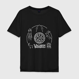Мужская футболка хлопок Oversize с принтом VALHEIM в Тюмени, 100% хлопок | свободный крой, круглый ворот, “спинка” длиннее передней части | coffee stain | valheim | vikings | вальхайм | вальхеим | вальхейм. | викинги | выживание | гарпун бездны | мечи