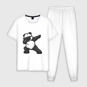 Мужская пижама хлопок с принтом PanDab в Тюмени, 100% хлопок | брюки и футболка прямого кроя, без карманов, на брюках мягкая резинка на поясе и по низу штанин
 | dab | в очках | движение рукой | деб | дэб | панда | солнцезащитные очки