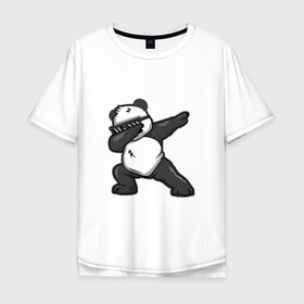 Мужская футболка хлопок Oversize с принтом PanDab в Тюмени, 100% хлопок | свободный крой, круглый ворот, “спинка” длиннее передней части | dab | в очках | движение рукой | деб | дэб | панда | солнцезащитные очки