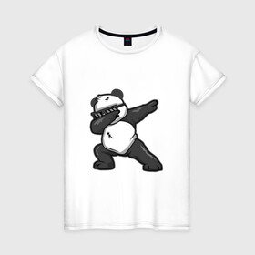 Женская футболка хлопок с принтом PanDab в Тюмени, 100% хлопок | прямой крой, круглый вырез горловины, длина до линии бедер, слегка спущенное плечо | dab | в очках | движение рукой | деб | дэб | панда | солнцезащитные очки